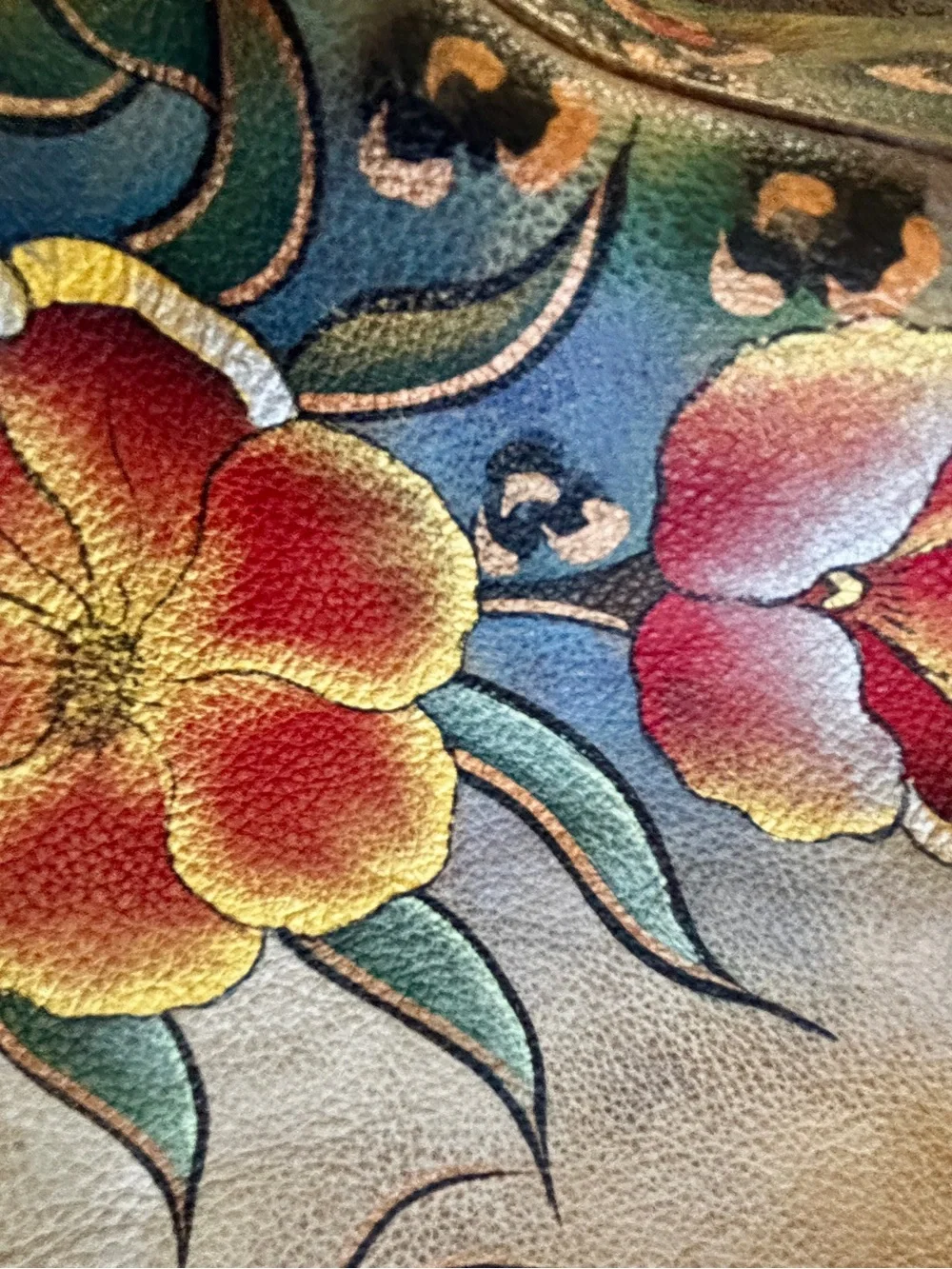 Anuschka Hand Painted Leather Hobo Bag Floral